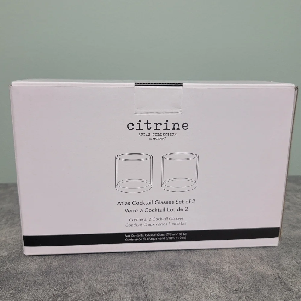 Citrine Atlas‎ Collection Cocktail Glasses Set of 2 Drinkware Bar Party Drinks